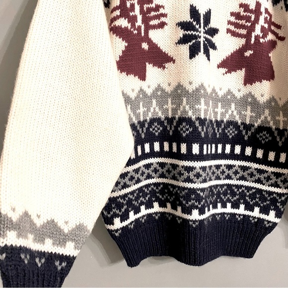 Vintage Cozy Knit Reindeer Sweater 100% Wool - Picture 3 of 13